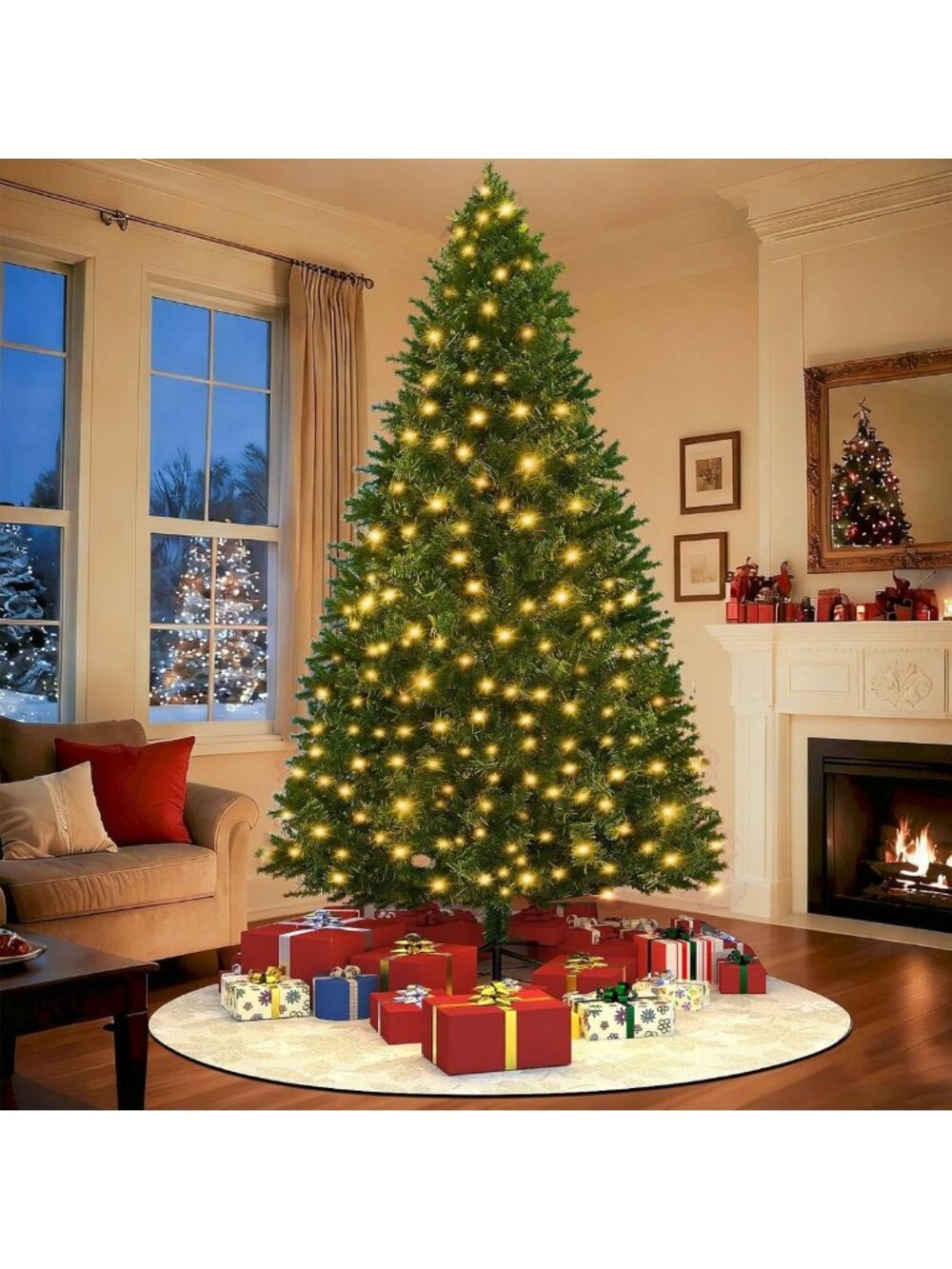 6FT Pre-Lit Classic Artificial Christmas Tree - 1,000 Tips & 250 LED Lights for